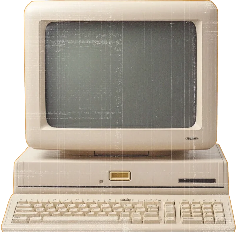Computador pessoal bege dos anos 1980, com monitor de tubo e teclado